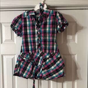 One Step Ahead  Button Down Shirt Peace w/ Wings on Back Girls Size 14/16